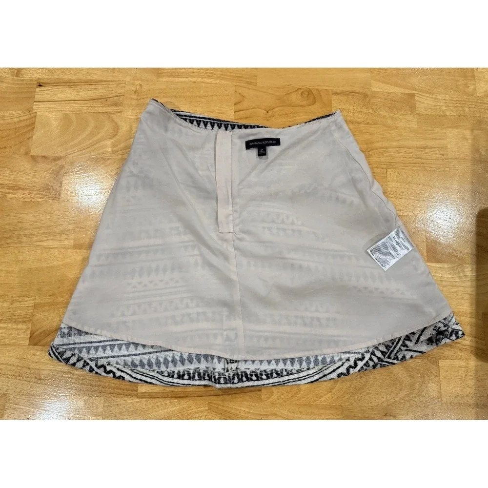 Banana Republic Sz. 0 Jacquard Tribal Geometric Midi Skirt Cream Black‎ 2016